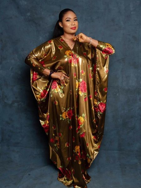 

ethnic clothing african dress for women silk slim elegant v-neck print long fashion cozy size, Red