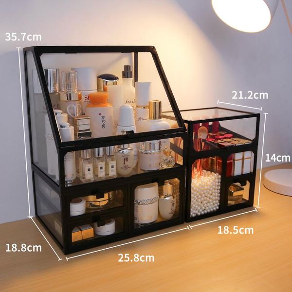 

tempered glass cosmetic storage box drawer transparent storage box organizer drawer with lid maqillage household products ej50ms