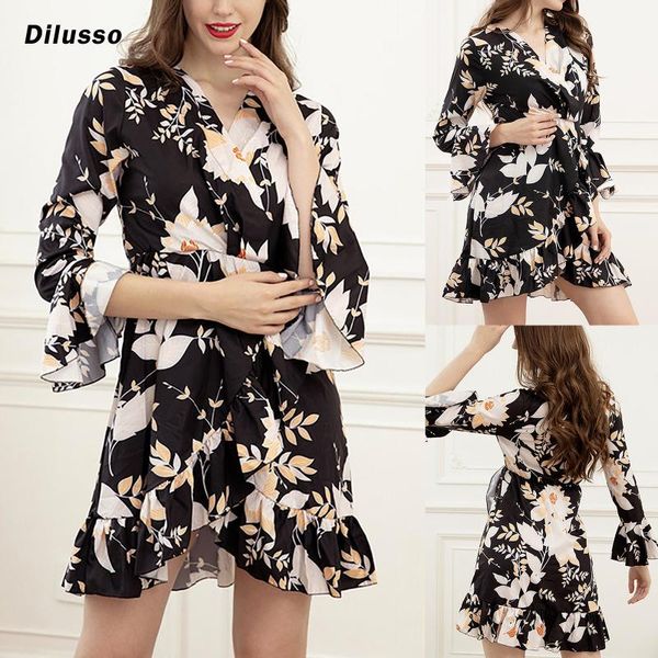 

casual dresses women spring autumn summer v-neck ruffles long sleeve mini female beach a-line chic loose 2021, Black;gray