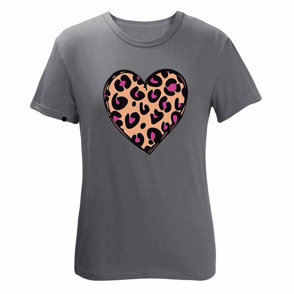 

women's t-shirt summer casual leopard print love short-sleeved top, White