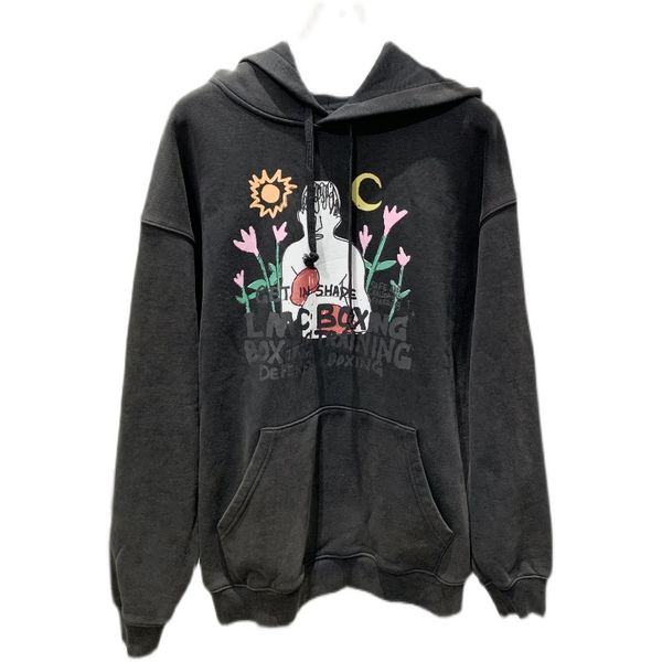 

2021 flower letter hoodie pullover sweatshirt oversized streetwear hooded hoody women men harajuku sweater jumper vintage clothing, Black