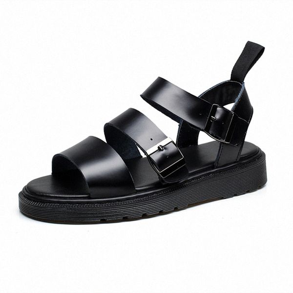 

doc leather sandals women summer soft martins shoes buckle strap ladies sandalias slippers plus size women casual roman sandals sandel o0dz#, Black