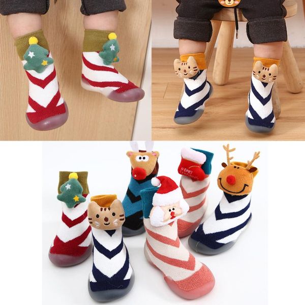 

first walkers kids toddler baby boys girls cartoon warm knit soft sole rubber shoes socks antislip stocking cotton floor sock