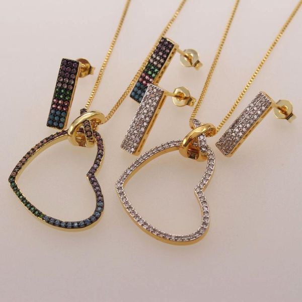 

earrings & necklace mhs.sun luxury zircon love heart pendant women stud cz jewelry set female chokers for christmas gift, Silver