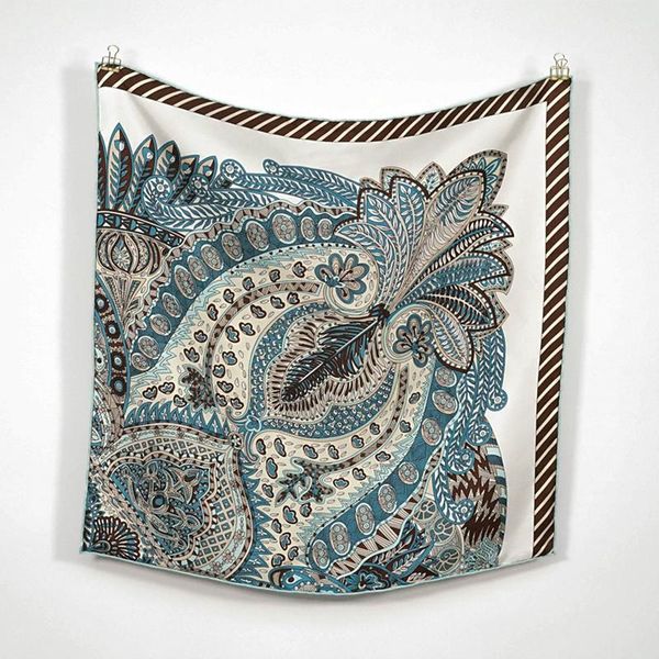 

scarves summer women square scarf twill elegant print 14 momme 100% real silk multifunction headband bag accessories, Blue;gray