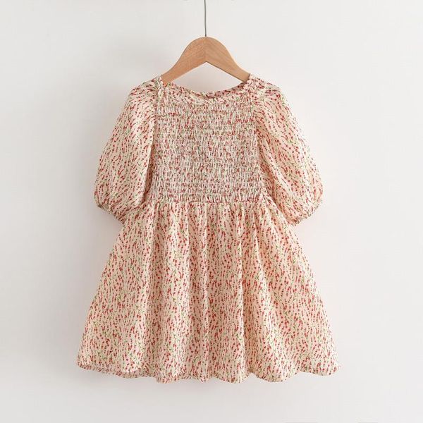 

girl's dresses girls floral summer fashion kids girl ruched princess clothing children short sleeve holidays casual vestidos, Red;yellow