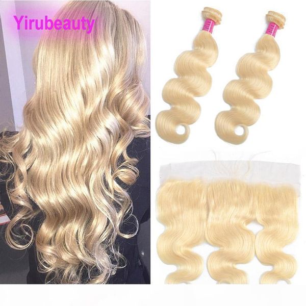 

indian virgin hair extensions bundles with 13x4 lace frontal blonde 613 color body wave hair wefts with 13*4 frontal blonde color, Black;brown