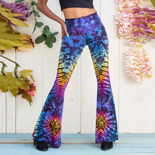 

women's pants & capris aesthetic women high waist tie-dyed striped prints flare leg full length skinny leggings roupas feminina, Black;white
