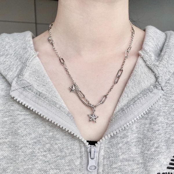 

chains korea's east gate water diamond star necklace female pentagram collar chain sterling silver thai ins gift