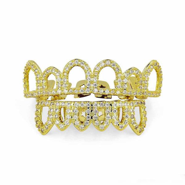 

18k real gold plated punk hiphop diamond hollow teeth grillz dental mouth iced out grills braces tooth cap vampire rapper jewelry wholesale, Black