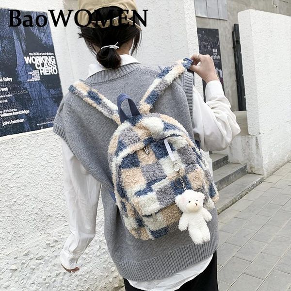 

backpack baowomen cute woman backpacks short plush college style backbag blue orange portable schoolbag kavaii casual girl for gift