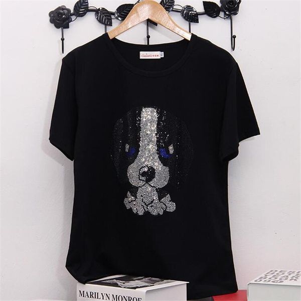 

short sleeve t-shirt women summer korean cartoon drilling t shirts student tees tx067 drop shipping, White