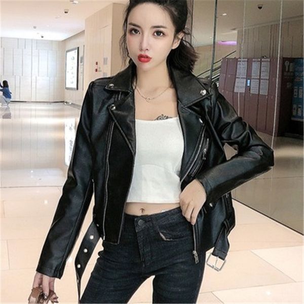 

2021 new autumn women pu leather jacket woman zipper short coat female black punk bomber faux leather outwear spring blazer