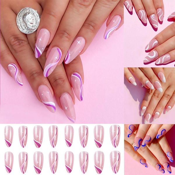 

false nails french contracted artistic line drip shaped short wearable, Red;gold