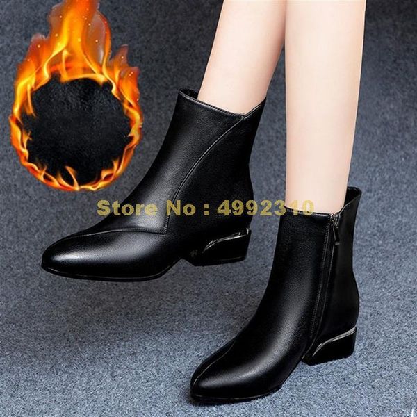 

boots fashion ladies chunky heels ankle black zip pointed toe women 2021 autumn concise elegant shoes