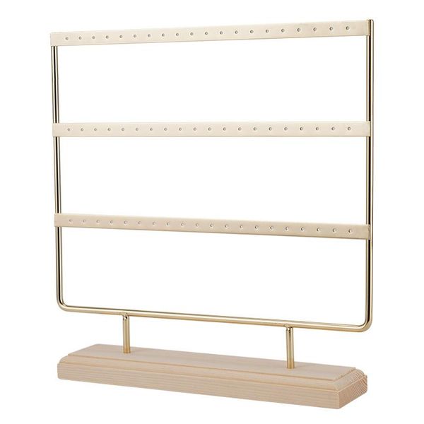 

jewelry pouches, bags earring stand display rack 3-tier ear organizer stud 60 holes with wood base, Pink;blue