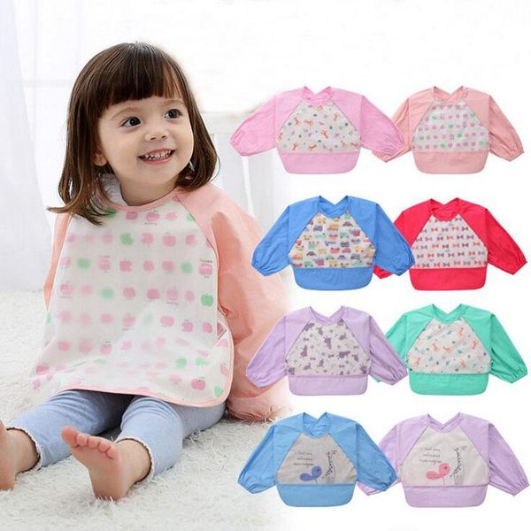 

bibs & burp cloths cute cotton baby bib long sleeve waterproof children kids clothes soft feeding eat apron smock pocket