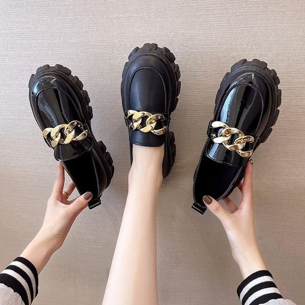 

dress shoes 2021 spring and autumn fashion chain muffin thick sole breathable college single trend, Black
