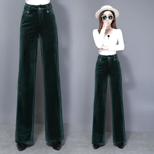 

women's pants & capris velvet wide leg women high waist straight casual ol office career work wear womens trousers, Black;white