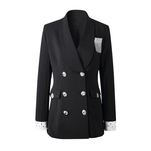 

women's jackets 2021 fashion rhinestone double-breasted suit waist detachable brooch woman jacket, Black;brown