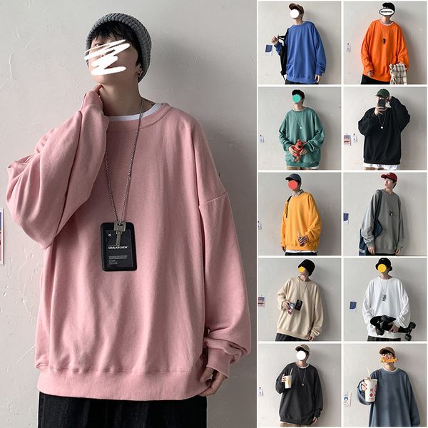 

mens sweater round neck sweater men's fashion brand ins solid color autumn winter loose versatile long sleeve t-shirt korean, Black