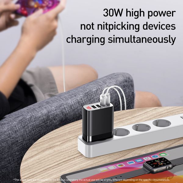 

baseus 30w usb charger 4 ports quick charger 6a phone charger with digital display travel wall for phone