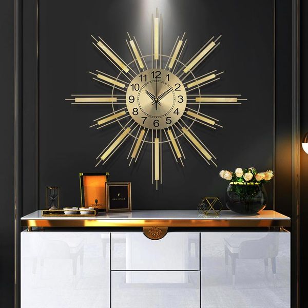 

wall clocks large simple clock metal luxury golden living room silent art modern horloge mural home decor watch mm60wc