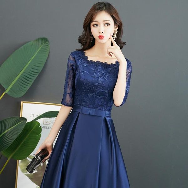 

ethnic clothing noble blue evening dress lace party temperament a-line celebrity banquet elegant slim hostess prom gown, Red
