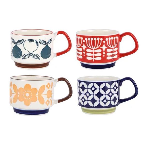 

mugs 300ml ceramic color flower cup retro underglaze coffee japanese lovers water folding milk breakfast
