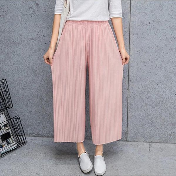 

women's pants & capris fold pleated 2021 trousers bottoms spring summer casual pant mid waist wide leg female pantalon mujer, Black;white