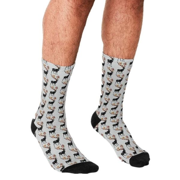 

men's socks funny spring itself deer floral pattern printed hip hop men happy cute boys street style crazy for, Black