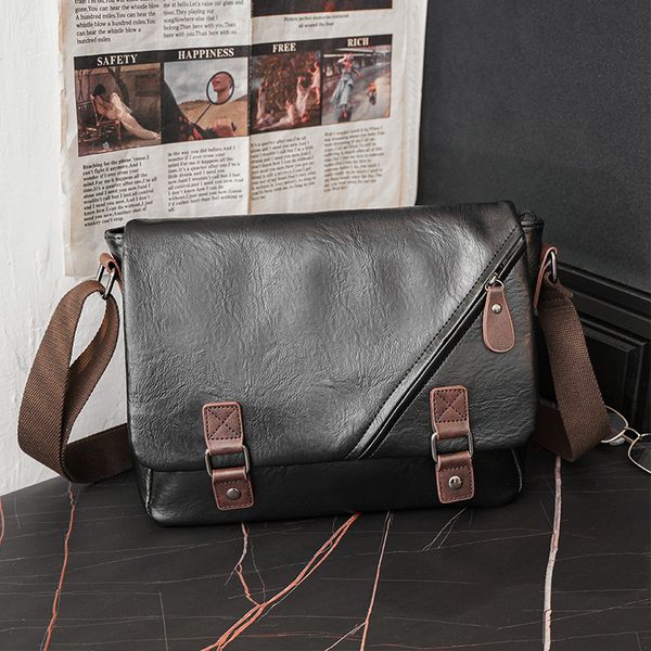 

bag handbag fashion single shoulder business leisure korean men's leather messenger schoolbag, Black;red