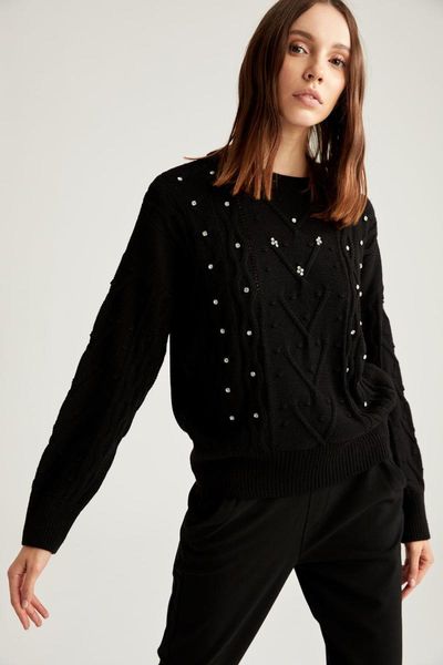 

defacto winter woman tricot chain pattern relax fit knitwear sweater jumper pullover warm casual fashion-s5452az20wn, White;black