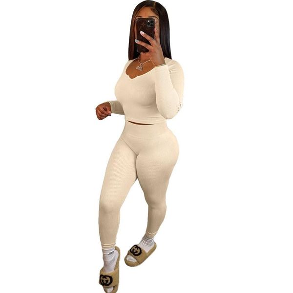 

women's tracksuits knit ribbed two piece pant set for women 2021 matching sets crop and pencil pants bodycon fall 2 womens outfits, Gray