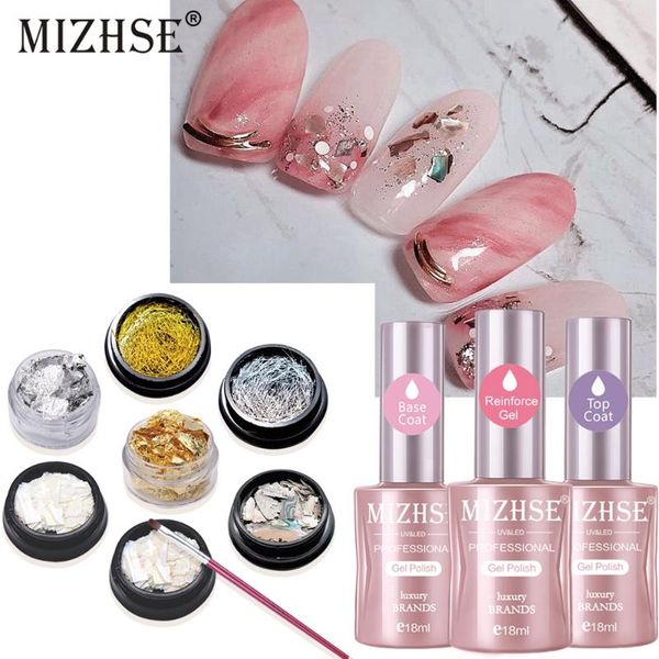 

nail art kits mizhse 18ml gel polish set flakes foil sequins manicure soak off primer base strengthen for decoration