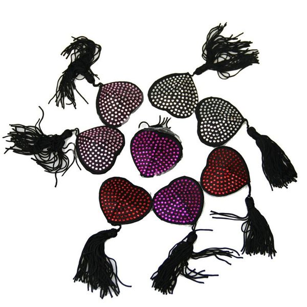 

women milk paste 4 colors tassel heart shape sequin decorate breast bra nipple cover adhesive erotic lingerie sticks