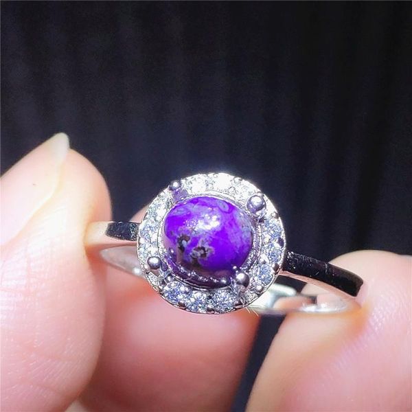 

cluster rings 100% natural purple sugilite adjustable size ring 6x6mm gemstone south africa bead round oval 925 sterling silver, Golden;silver