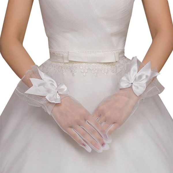

bridal gloves bride gauze bow-knot with fingers short white glove wedding dress accessories po props