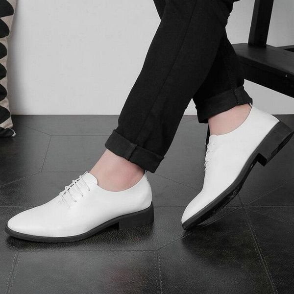 

dress shoes male pointed toe oxfords wedding men white black genuine leather party business a53-59