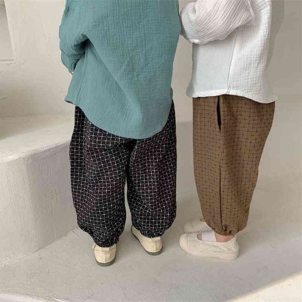 

spring casual plaid harem pants for children cotton all-match loose trousers 2-6y 210708, Blue