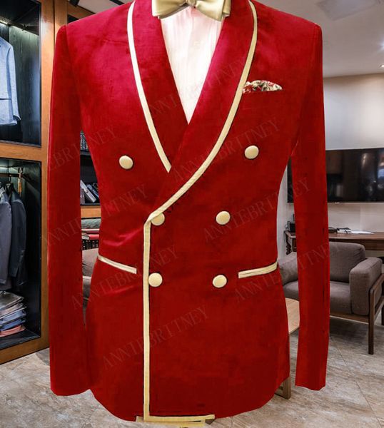 

men's suits & blazers anniebritney double breasted slim fit men suit with gold lapel velvet prom wedding tuxedo set red jacket bla, White;black