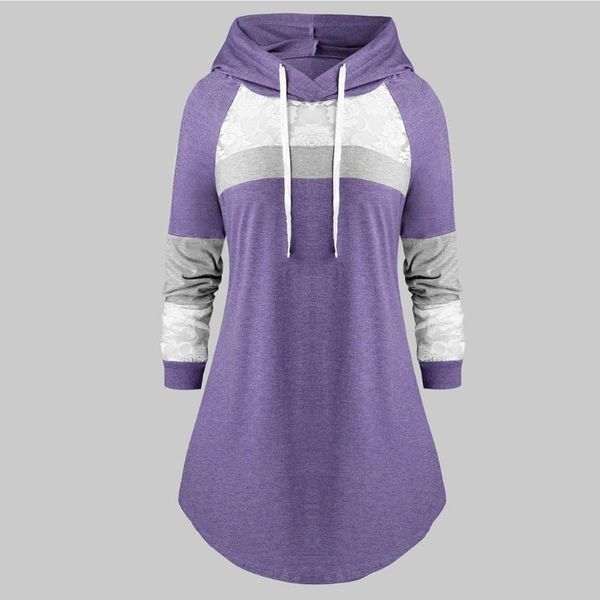 

fall striped pullover plus size women's hooded shirts drawstring lace patchwork long sleeve winter blouse ladies jumper#g7, White