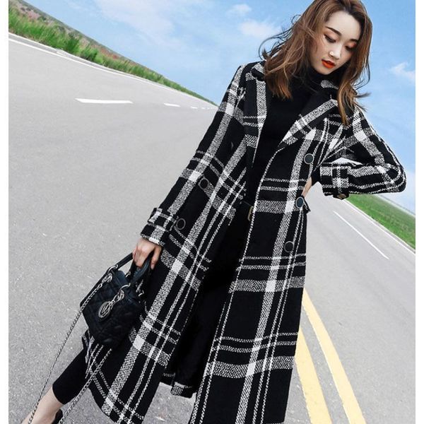 

women's wool & blends 2021 women slim classic black plaid woolen coat