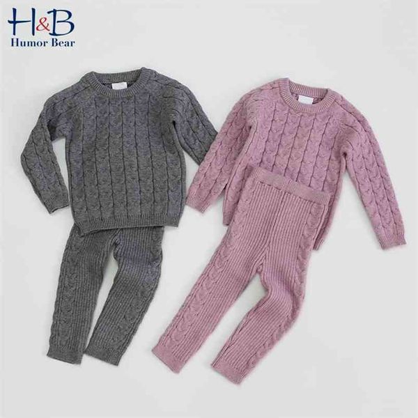 SACIRLS Erkek Takım Elbise Güz Bebek Kız Giyim Setleri Kış Örme Kazak Kazak + Pantolon Bebek Örgü Tracksui 210611