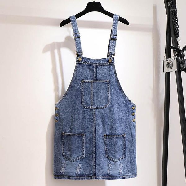 

casual dresses summer denim strap dress women plus size waist 145cm hip 160cm 5xl 6xl 7xl 8xl 9xl a-line blue colour, Black;gray