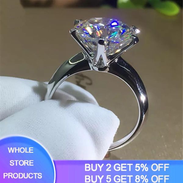

cluster rings yanhui with certificate 18krgp stamp pure solid white gold ring round solitaire 8mm 2.0ct stone wedding for women zsr168, Golden;silver