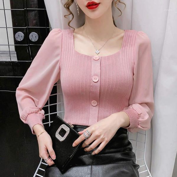 

women's blouses & shirts women 2021 spring autumn fashion elegant blouse female solid square collar long sleeve blusa ladies casual a7, White