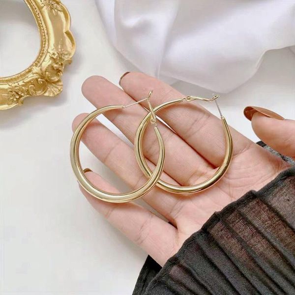 

hoop & huggie punk 50*50mm big earrings for women statement jewelry female party disco smooth circle ear rings fashion jewerly, Golden;silver