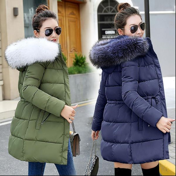 

2021 trends winter jacket women long coat down cotton coat quilted female fur hooded parka outdoor snow jacket basic jacket coat, Black