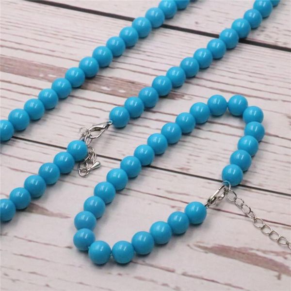 

earrings & necklace fashion artificial shell imitation pearl 8mm blue round beads set bracelet women's gift accessories 18inch y535, Silver